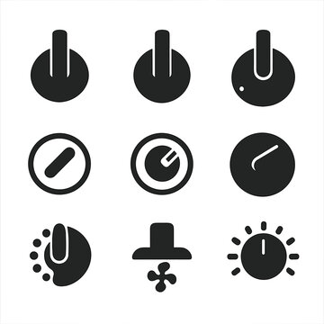 Appliance Knob Collection. Solid, Filled icon set of appliance knob collection: oven knob, stove burner knob, grill control knob,