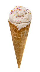 Perfectly Focused Ice Cream Cone with Sprinkles on White