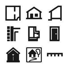 Architectural Icon Grid. Solid, Filled icon set of architectural illustration views: floor plan, elevation drawing, section cut,