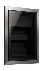 Fototapeta premium Built-in electrical panel with a decorative glass door, designed to enhance the aesthetic of a modern apartment.