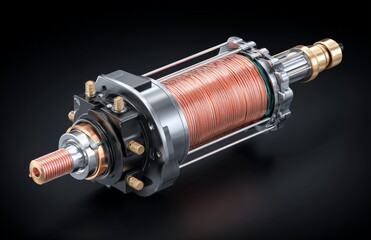 A close-up view reveals a high-speed brushless DC motor, showcasing intricate copper wiring and electromagnetic components that exemplify precision engineering and technological innovation, as well