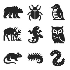 Naklejka premium Tundra Invading Species Icons. Solid, filled icons set of tundra-invading species: frost-clawed bear,