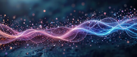 Digital wave patterns with colorful particles for computer wallpapers