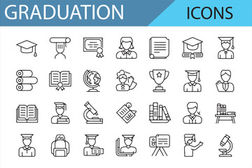Illustrations of Graduation Caps, Books, Diplomas, and Academic Icons for Design
