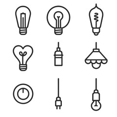 Decorative Bulb Icons. Outline icon set of decorative bulb designs: Edison filament bulb, globe bulb outline, vintage filament