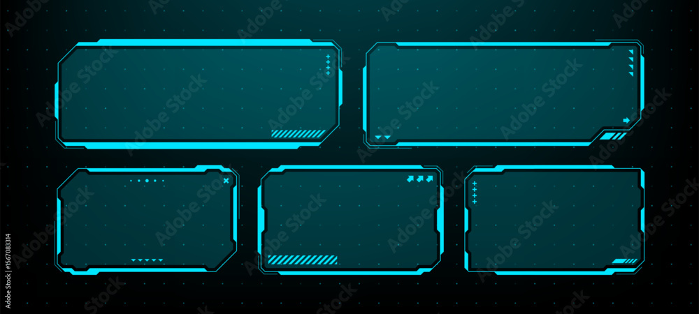 Fototapete set of blue futuristic hud interface frames. digital dashboard display design element. concept for v