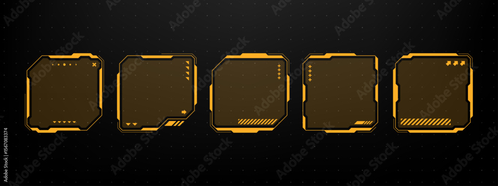Fototapete set of five dark orange hud text box frame with varied geometric designs. modern future interface el
