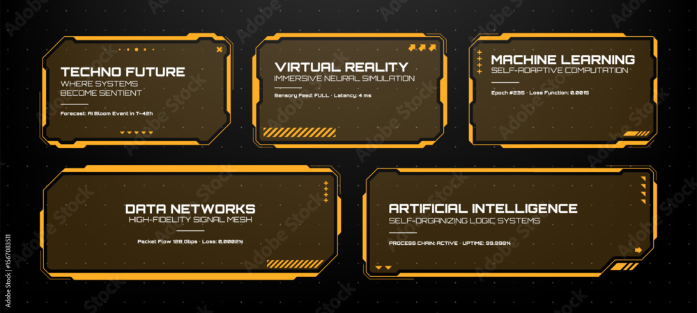 Fototapete hud text box frame vector with futuristic techno-future, virtual reality, deep learning data element