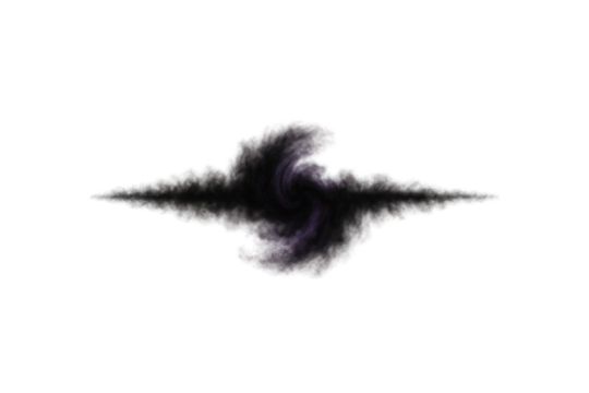 Abstract swirling dark cloud with purple hues and reflection against vertical lines