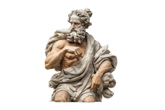 PNG Ancient marble sculpture of bearded male figure holding draped cloth