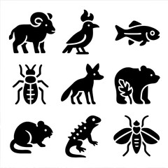 Fototapeta premium Future Animal Icons. Solid, filled icons set of new species of animals post-climate change: hybrid mammal,
