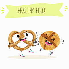 Baked food funny characters, hand drawn vector illustration.