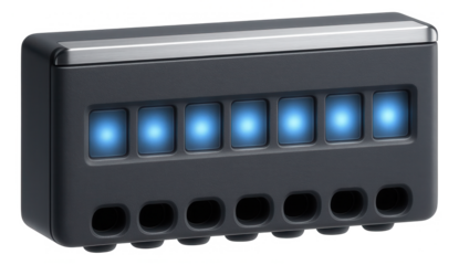 LED indicator terminal block to show live connections in a modern home entertainment system.