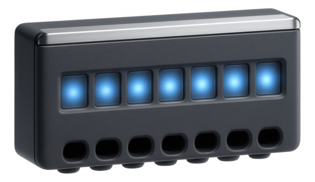 LED indicator terminal block to show live connections in a modern home entertainment system.