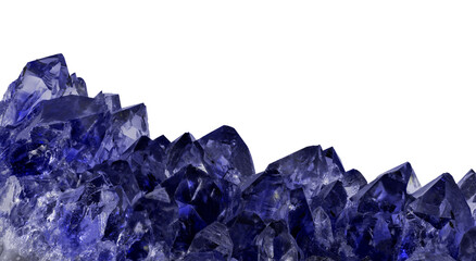 intense large blue crystals of sapphire on white background