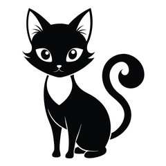 Stylized Black Cat with Curled Tail Elegant Feline Pet Silhouette Vector Illustration