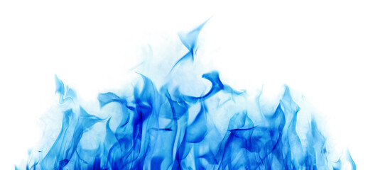 blue hot flame sparks in smoke isolated on white