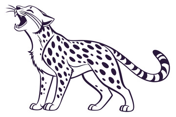 Roaring Feline Graceful Black and White Leopard Illustration Captivating Wildlife Art Detailed Line Art