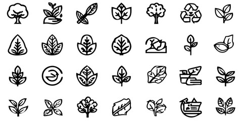 Black outline set of ecology icon liner tecnology abstract background, modern line style icon set of ecology collection.