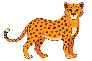 Cartoon Cheetah Illustration Standing Proudly with Detailed Spots and Friendly Expression Depicted