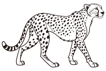 Illustration of a Striking Cheetah with Black Spots and Distinctive Tail Markings Against White Background