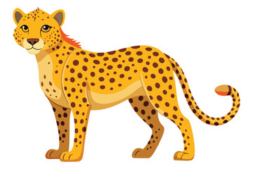 Cartoon Cheetah Illustration Side View On White Background