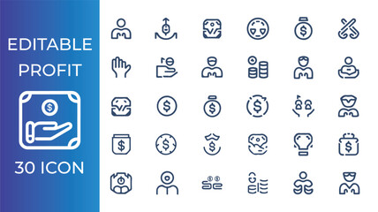 Minimal Line Profit Icons Set – Editable Business Finance Symbol Pack for Web and Apps