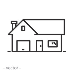 country house icon, private house with garage, one-story housing, home thin line symbol on white background - editable stroke vector illustration