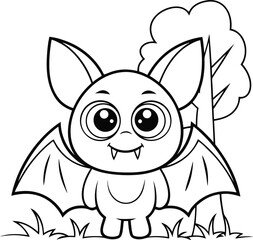 Fototapeta premium cute vampire with pet bat add grass and a tree c.eps