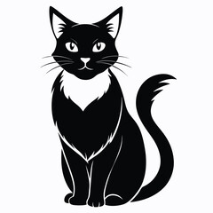 Elegant Black Cat Illustration with White Markings, Emphasizing Grace and Feline Charm