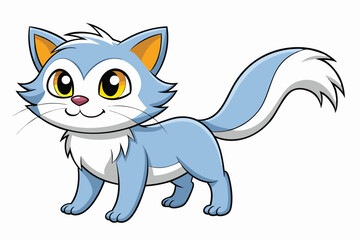 Cartoon Blue Cat with Big Yellow Eyes and a Bushy Tail