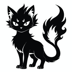 Elegant Black Cat Silhouette with Fluffy Tail and Mystical Eyes Expressing Charm and Mystery