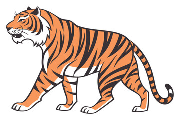 Illustration of a Walking Tiger with Orange and Black Stripes