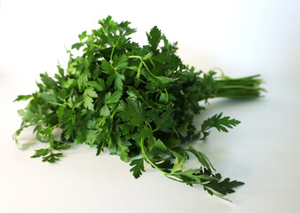 Fresh flat-leaf parsley bunch isolated on white background