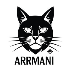 Obraz premium Striking Black Cat Illustration with Arrrmani Text and Unique Symbol Underneath Its Whiskers