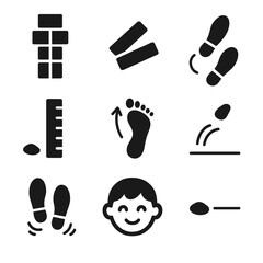 Playground Hopscotch Icons. Solid, filled icon set of playground hopscotch: colorful tiles, sidewalk chalk, playful feet, jump arc