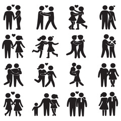 Collection of diverse couple icons representing love and relationships in various poses