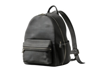Naklejka premium PNG Sleek black leather backpack with zippered pocket and adjustable straps