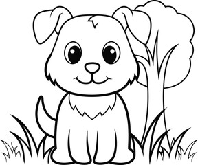 Fototapeta premium cute zombie dog wagging tail add grass and a tree (1).eps