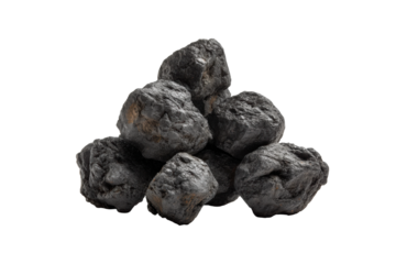 PNG Pile of black coal rocks isolated on black background