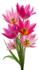 Obraz premium background of tulips in different shades of pastel pink, dancing together, with long stems, on white background