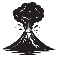 Volcano Eruption Silhouette Vector, Exploding Mountain Icon for Nature, Disaster, and Geology Themes