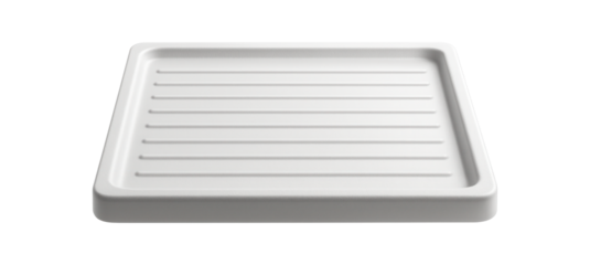 Plastic shower tray with a ribbed surface, lightweight and easy to install in a temporary rental.