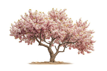 Obraz premium PNG Blooming pink cherry blossom tree in full spring glory on white background