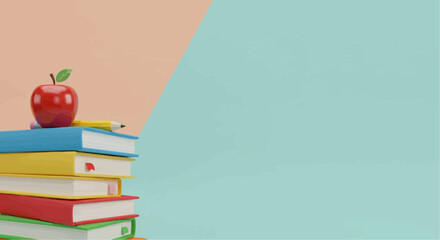 Stack of School Books on Pastel Background with Empty Space Vector