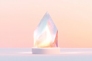 Radiant crystal on soft pastel background symbolizing mindfulness and serenity