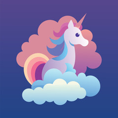Dreamy unicorn made of fluffy clouds blending into a vibrant pastel sunset sky, fantasy illustration, magical and serene vector art