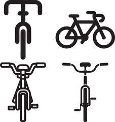 Four black bicycle icons front and side views on white background bike cycling