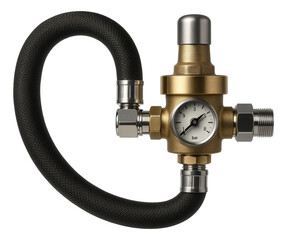 Obraz premium Flexible hose equipped with a pressure regulator for use in residential water booster systems in high-rise buildings.