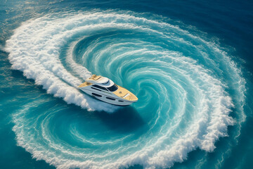 Luxury Yacht Making Circular Waves in Tropical Ocean – Aerial View for Travel and Marine Lifestyle Concepts
Great for travel brochures, luxury lifestyle ads, and nautical blog headers